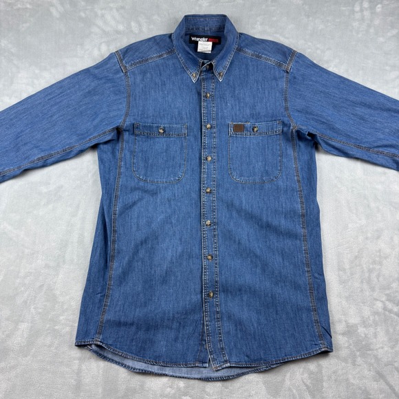 Wrangler Western Cowboy Biggs Workwear Mens Long Sleeve‎ Denim Shirt Size LT - Picture 12 of 16
